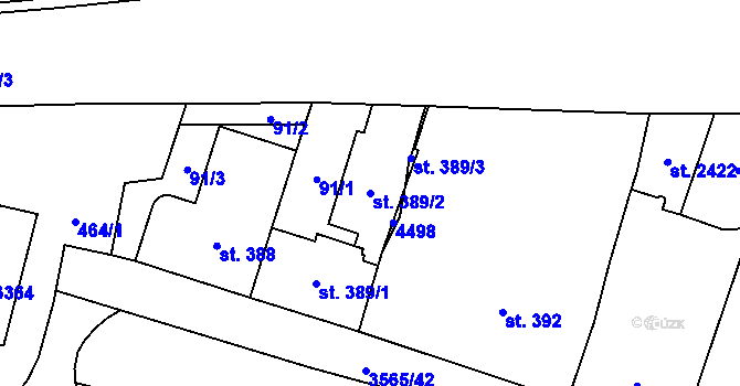 Parcela st. 389/2 v KÚ Zlín, Katastrální mapa