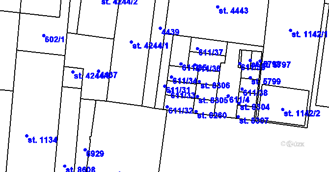 Parcela st. 611/31 v KÚ Zlín, Katastrální mapa
