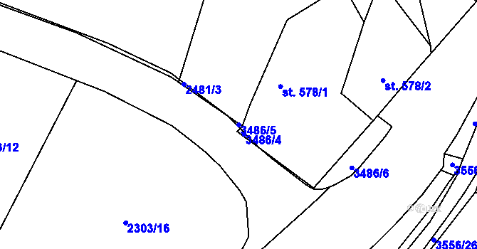Parcela st. 3486/5 v KÚ Zlín, Katastrální mapa