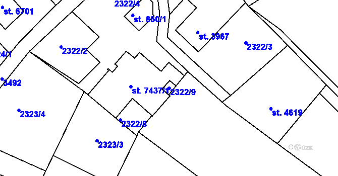 Parcela st. 2322/9 v KÚ Zlín, Katastrální mapa