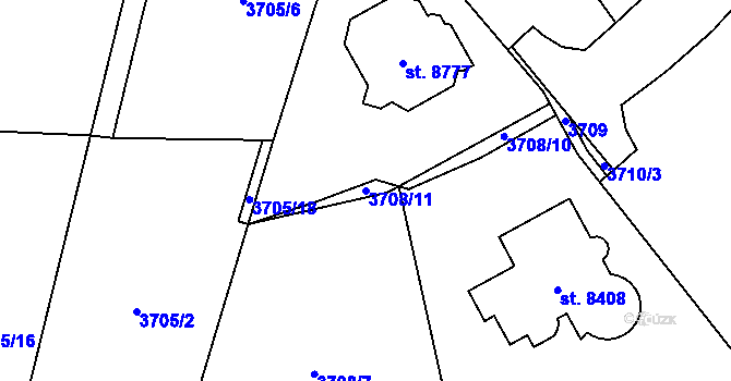Parcela st. 3708/11 v KÚ Zlín, Katastrální mapa