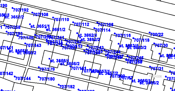 Parcela st. 707/243 v KÚ Zlín, Katastrální mapa