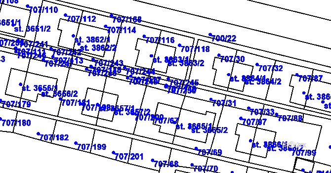 Parcela st. 707/250 v KÚ Zlín, Katastrální mapa