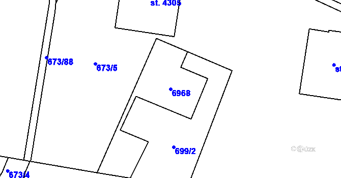 Parcela st. 6968 v KÚ Zlín, Katastrální mapa