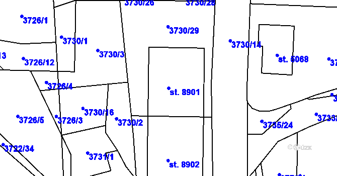 Parcela st. 8901 v KÚ Zlín, Katastrální mapa