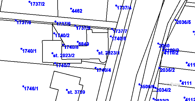 Parcela st. 2023/1 v KÚ Zlín, Katastrální mapa