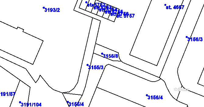 Parcela st. 3156/8 v KÚ Zlín, Katastrální mapa