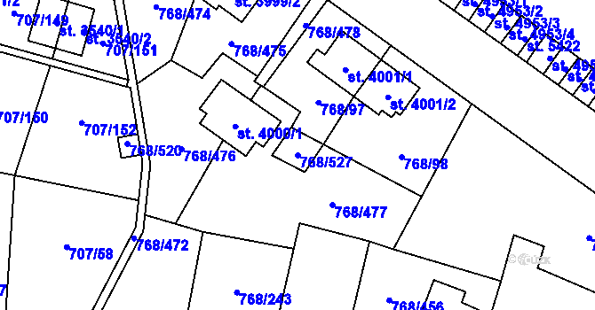 Parcela st. 768/527 v KÚ Zlín, Katastrální mapa