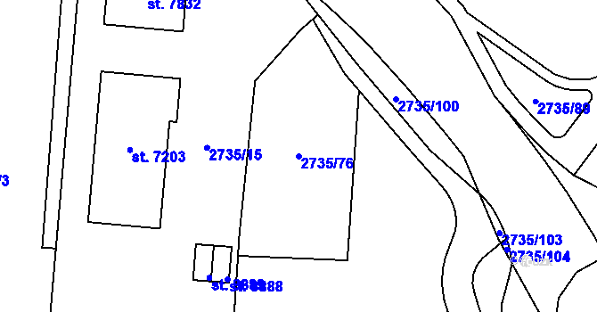 Parcela st. 2735/76 v KÚ Zlín, Katastrální mapa