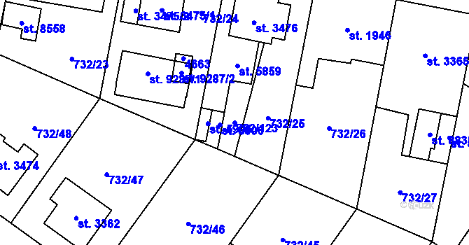 Parcela st. 732/123 v KÚ Zlín, Katastrální mapa
