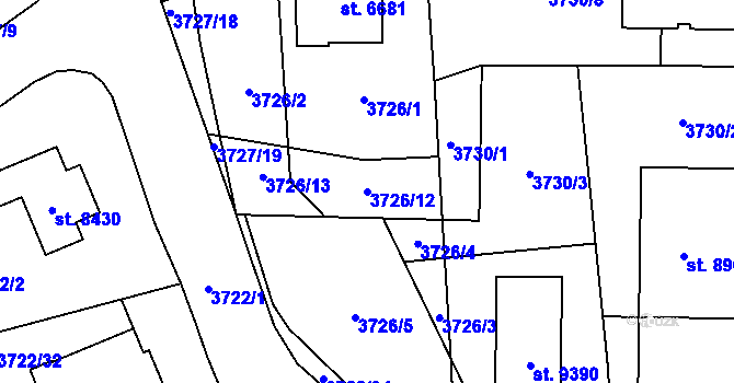 Parcela st. 3726/12 v KÚ Zlín, Katastrální mapa