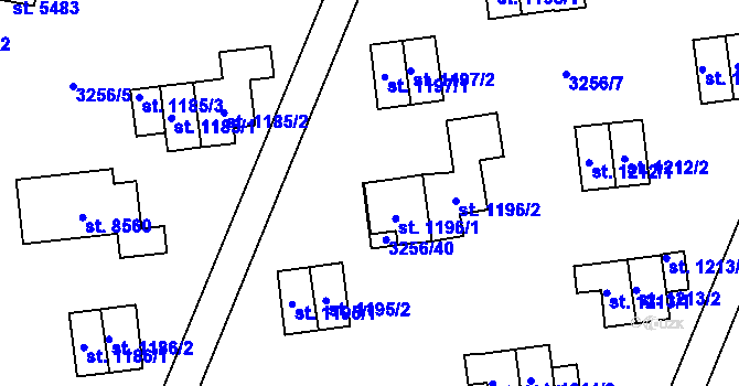 Parcela st. 1196/3 v KÚ Zlín, Katastrální mapa