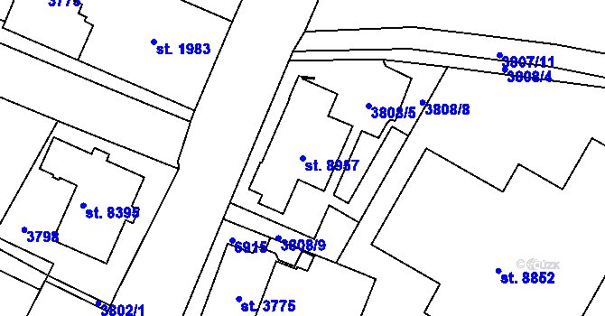 Parcela st. 8957 v KÚ Zlín, Katastrální mapa