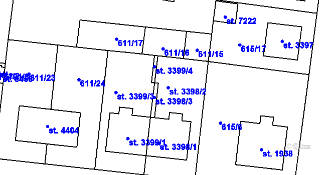 Parcela st. 3398/2 v KÚ Zlín, Katastrální mapa