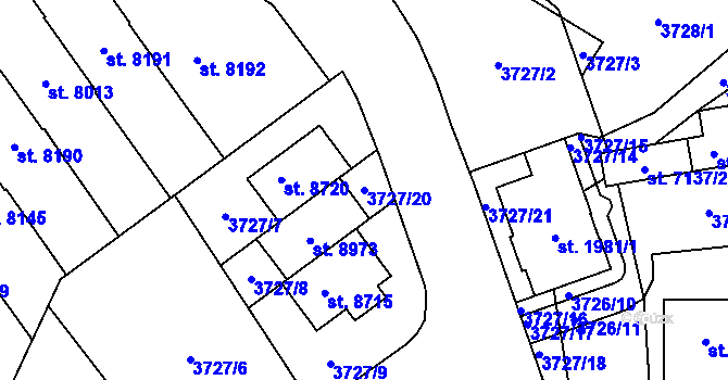 Parcela st. 3727/20 v KÚ Zlín, Katastrální mapa