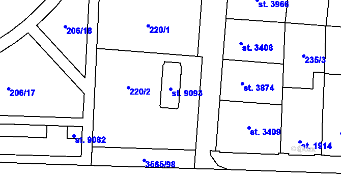Parcela st. 9093 v KÚ Zlín, Katastrální mapa