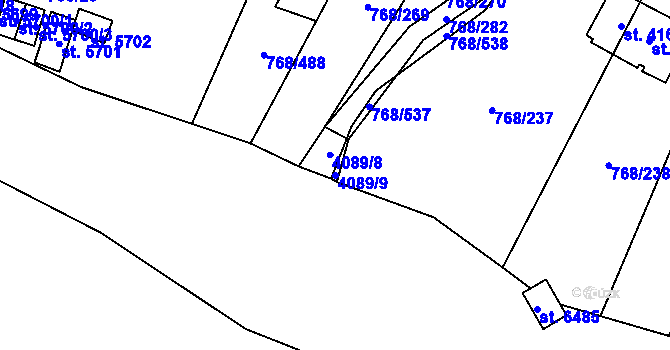 Parcela st. 4089/9 v KÚ Zlín, Katastrální mapa