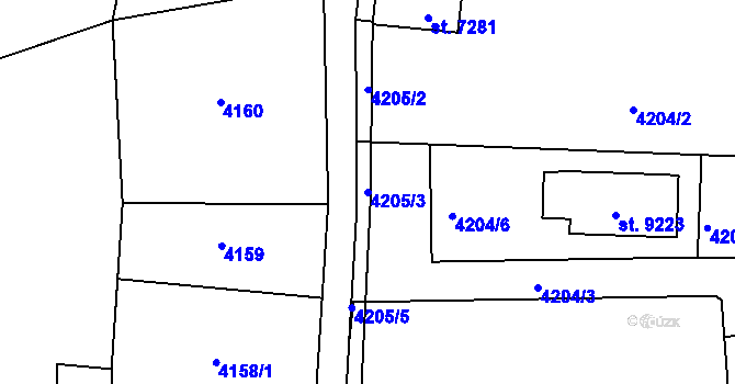 Parcela st. 4205/3 v KÚ Zlín, Katastrální mapa