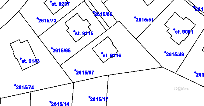 Parcela st. 9116 v KÚ Zlín, Katastrální mapa