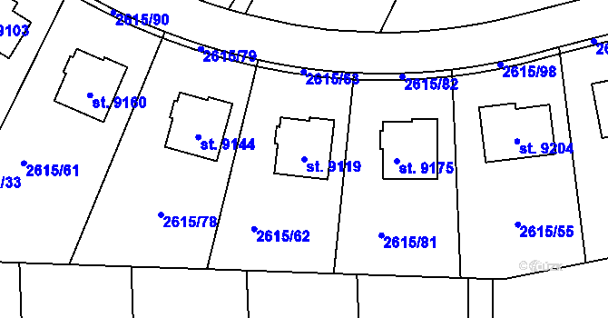Parcela st. 9119 v KÚ Zlín, Katastrální mapa
