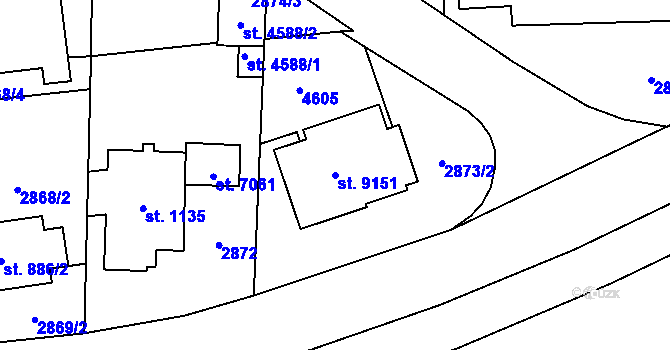 Parcela st. 9151 v KÚ Zlín, Katastrální mapa