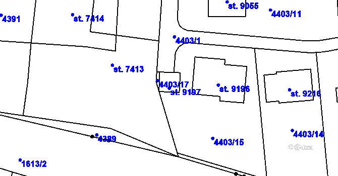 Parcela st. 9197 v KÚ Zlín, Katastrální mapa