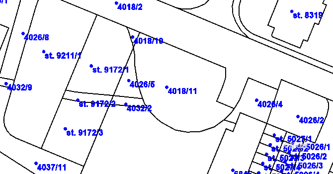 Parcela st. 4018/11 v KÚ Zlín, Katastrální mapa
