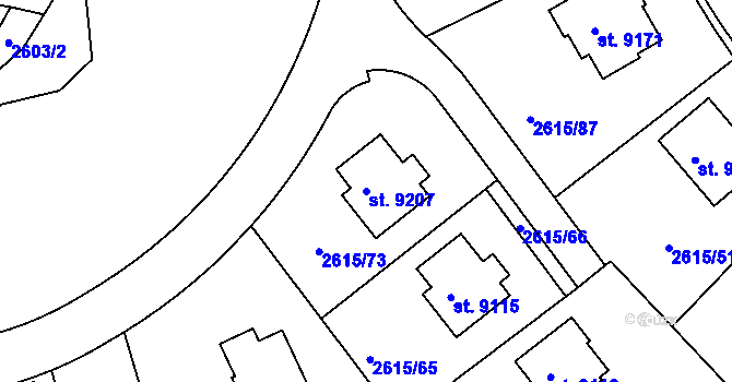 Parcela st. 9207 v KÚ Zlín, Katastrální mapa