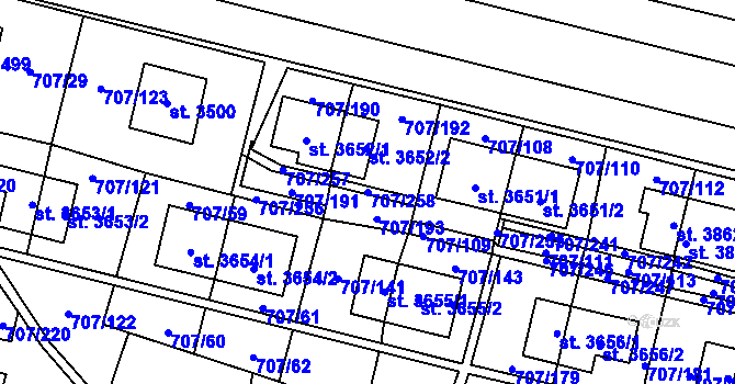 Parcela st. 707/258 v KÚ Zlín, Katastrální mapa