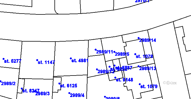 Parcela st. 2989/11 v KÚ Zlín, Katastrální mapa