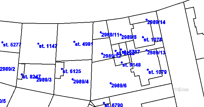 Parcela st. 2989/12 v KÚ Zlín, Katastrální mapa