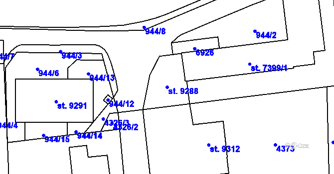 Parcela st. 9288 v KÚ Zlín, Katastrální mapa