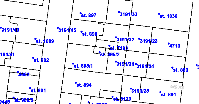Parcela st. 895/2 v KÚ Zlín, Katastrální mapa