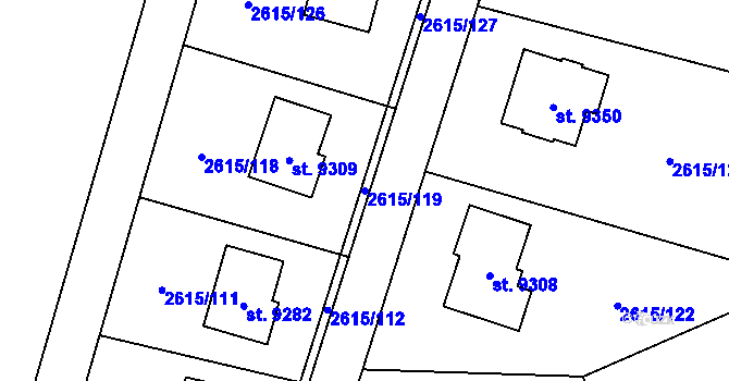 Parcela st. 2615/119 v KÚ Zlín, Katastrální mapa