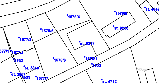 Parcela st. 9317 v KÚ Zlín, Katastrální mapa