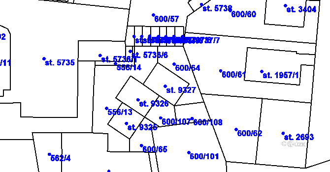 Parcela st. 9327 v KÚ Zlín, Katastrální mapa