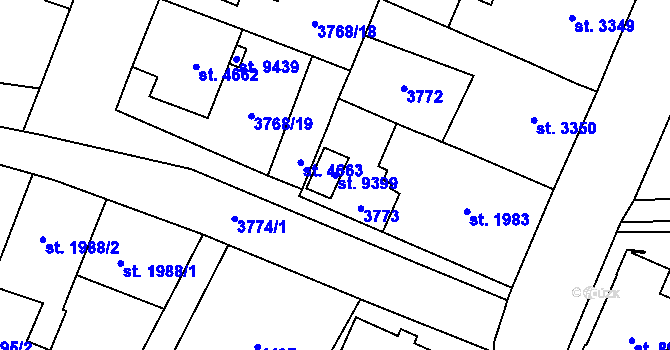 Parcela st. 9399 v KÚ Zlín, Katastrální mapa