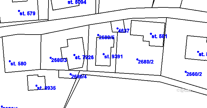 Parcela st. 9391 v KÚ Zlín, Katastrální mapa