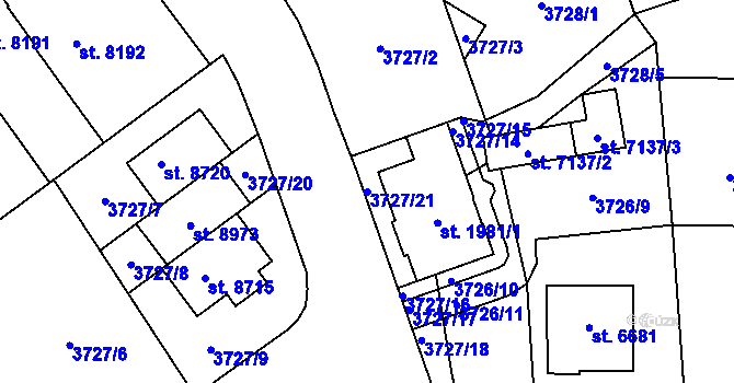 Parcela st. 3727/21 v KÚ Zlín, Katastrální mapa