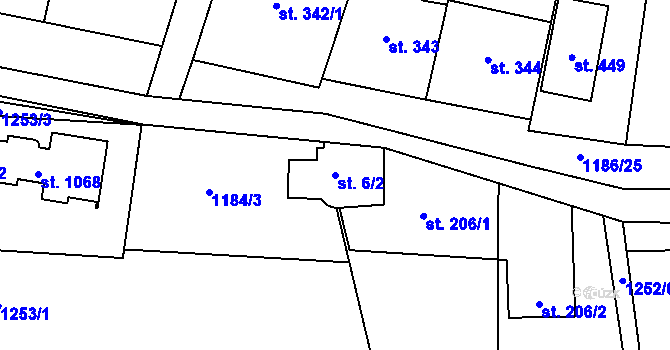 Parcela st. 6/2 v KÚ Příluky u Zlína, Katastrální mapa