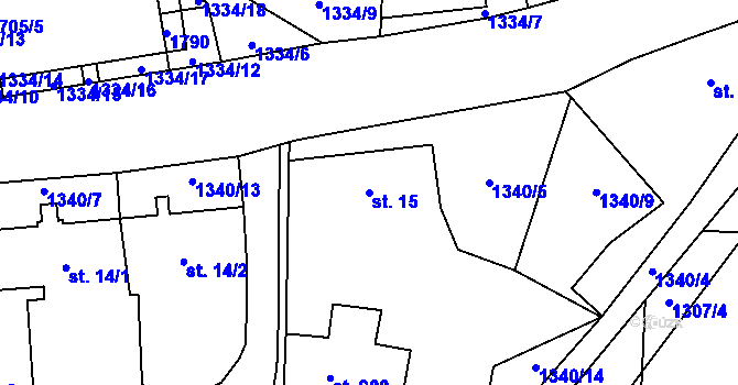 Parcela st. 15 v KÚ Příluky u Zlína, Katastrální mapa