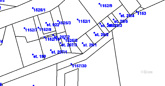 Parcela st. 29/1 v KÚ Příluky u Zlína, Katastrální mapa
