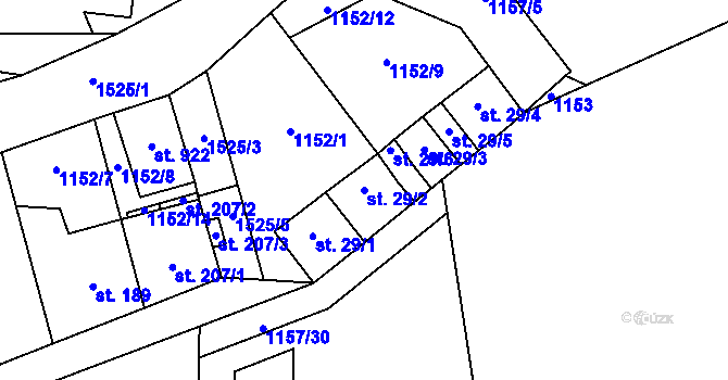 Parcela st. 29/2 v KÚ Příluky u Zlína, Katastrální mapa