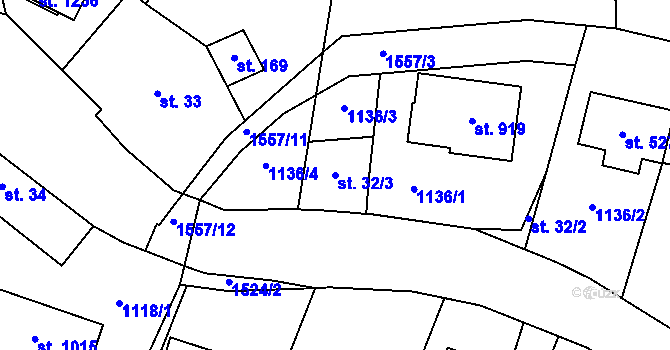 Parcela st. 32/3 v KÚ Příluky u Zlína, Katastrální mapa
