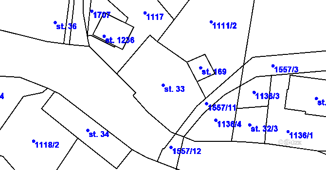 Parcela st. 33 v KÚ Příluky u Zlína, Katastrální mapa