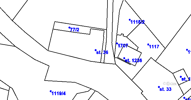 Parcela st. 36 v KÚ Příluky u Zlína, Katastrální mapa