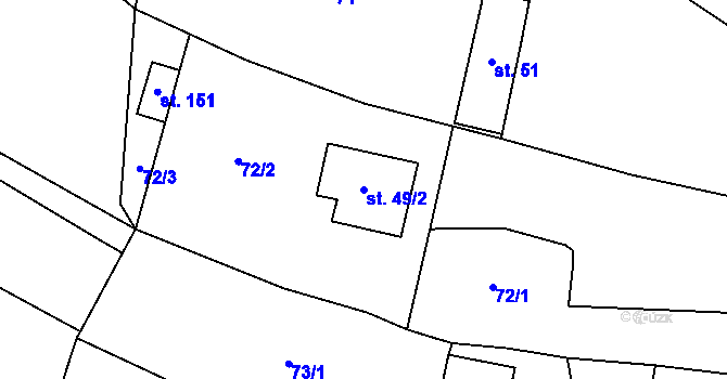 Parcela st. 49/2 v KÚ Příluky u Zlína, Katastrální mapa