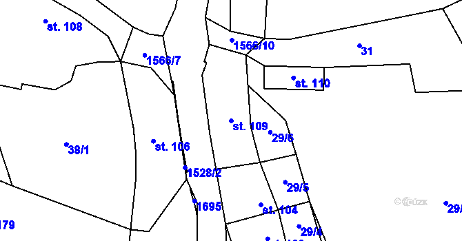Parcela st. 109 v KÚ Příluky u Zlína, Katastrální mapa