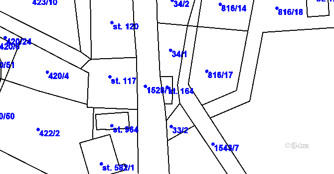 Parcela st. 164 v KÚ Příluky u Zlína, Katastrální mapa