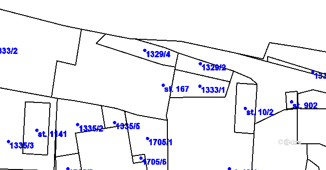 Parcela st. 167 v KÚ Příluky u Zlína, Katastrální mapa
